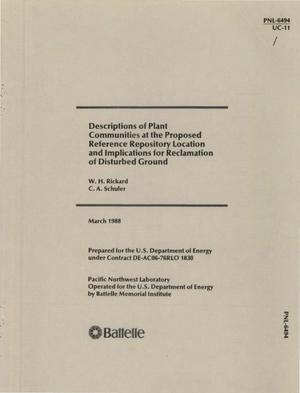 Descriptions of plant communities at the proposed reference repository location and implications for reclamation of disturbed ground