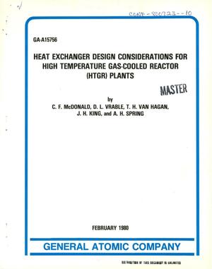 Heat exchanger design considerations for high temperature gas-cooled reactor (HTGR) plants