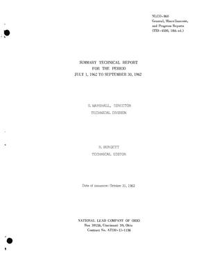 Summary Technical Report on Feed Materials for the Period July 1, 1962 to September 30, 1962