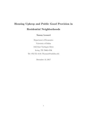 Housing Upkeep and Public Good Provision in Residential Neighborhoods