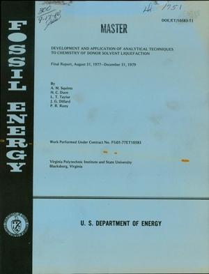 Development and application of analytical techniques to chemistry of donor solvent liquefaction. Final report, August 31, 1977-December 31, 1979