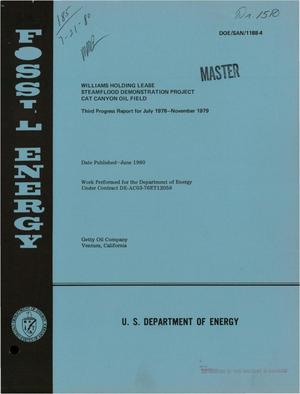 Williams Holding Lease Steamflood Demonstration Project: Cat Canyon Oil Field. Third progress report, July 1978-November 1979