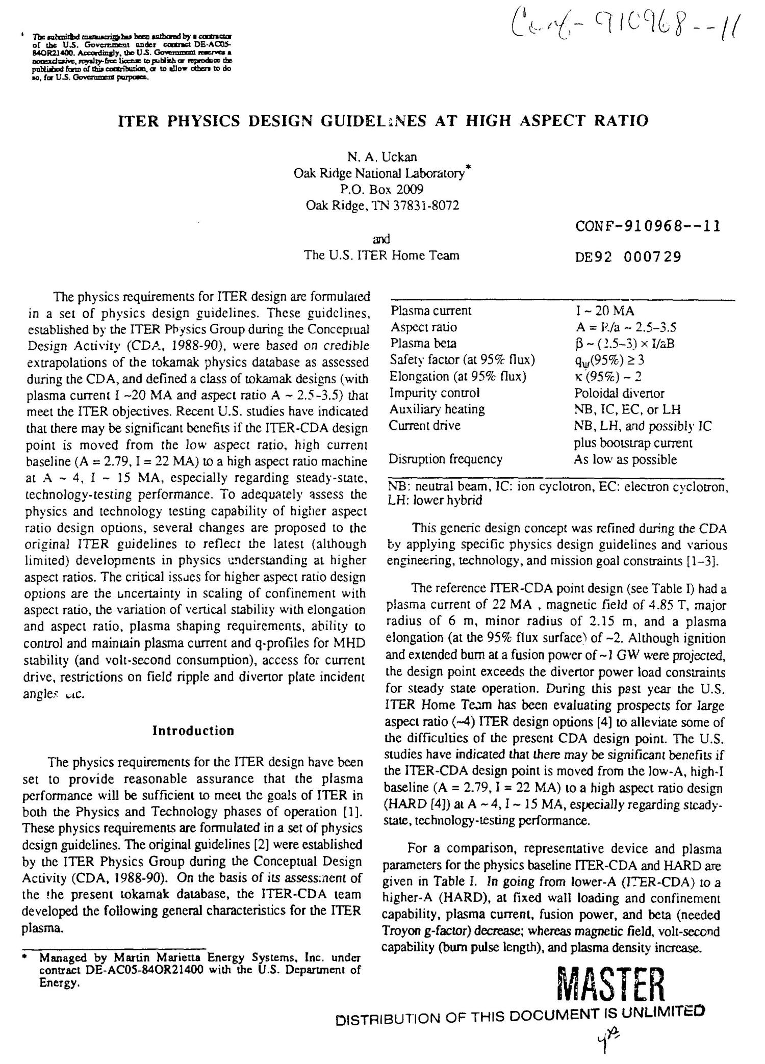 Iter Physics Design Guidelines At High Aspect Ratio Unt Digital Library