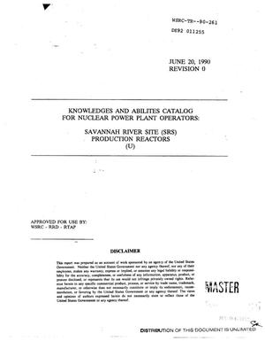 Primary view of object titled 'Knowledges and abilities catalog for nuclear power plant operators: Savannah River Site (SRS) production reactors'.