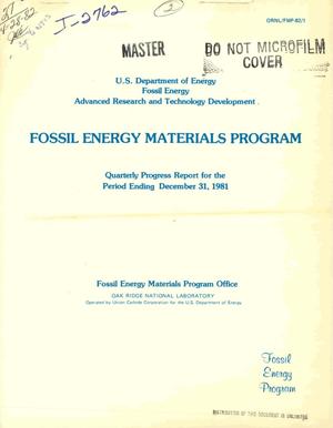 AR and TD Fossil Energy Materials Program. Quarterly progress report for the period ending December 31, 1981