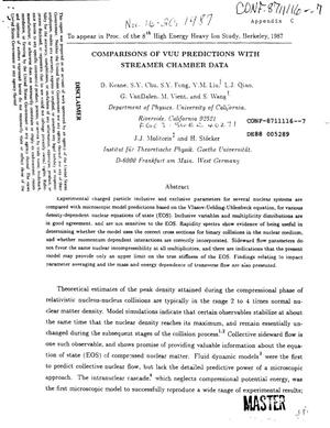 Comparisons of VUU (Vlasov-Uehling-Uhlenbeck) predictions with streamer chamber data