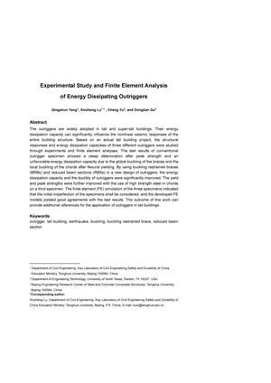 Experimental study and finite element analysis of energy dissipating outriggers