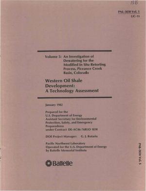 Western oil-shale development: a technology assessment. Volume 5: an investigation of dewatering for the modified in-situ retorting process, Piceance Creek Basin, Colorado