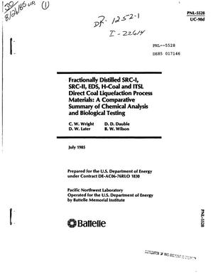 Fractionally distilled SRC-I, SRC-II, EDS, H-Coal and ITSL direct coal liquefaction process materials: a comparative summary of chemical analysis and biological testing