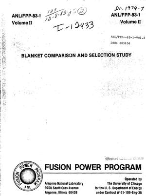 Blanket comparison and selection study. Volume II