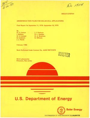 Amorphous thin films for solar-cell applications. Final report, September 11, 1978-September 10, 1979