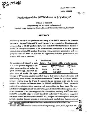 Production of the f sub 0 (975) meson in J/. Psi. decays