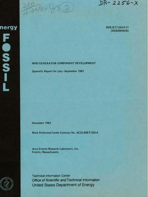 MHD generator component development. Quarterly report, July 1983-September 1983