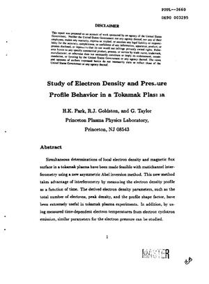 Study of electron density and pressure profile behavior in a tokamak plasma