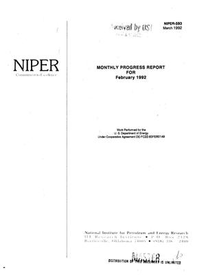 (National Institute for Petroleum and Energy Research) monthly progress report, February 1992