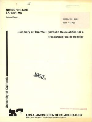Summary of thermal-hydraulic calculations for a pressurized water reactor