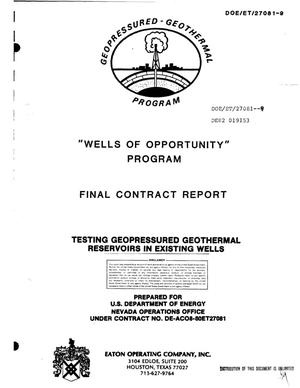 Testing geopressured geothermal reservoirs in existing wells. Wells of Opportunity Program final contract report, 1980-1981