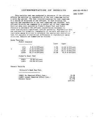 F/H Area ETF effluent (H-016 outfall) ceriodaphnia survival/reproduction test, test date: December 28, 1989