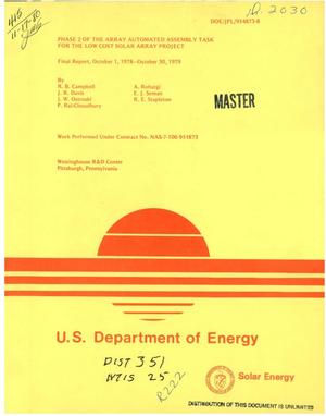 Phase 2 of the array automated assembly task for the Low Cost Solar Array Project. Final report, October 1, 1978-October 30, 1979