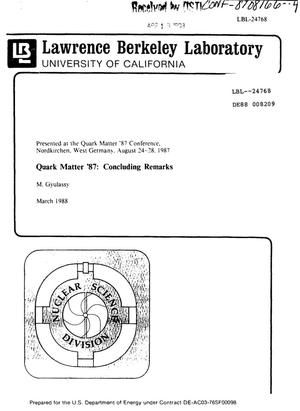 Quark Matter '87: Concluding remarks