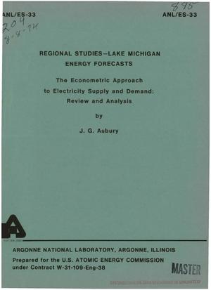 Primary view of object titled 'Regional studies: Lake Michigan energy forecasts. The econometric approach to electricity supply and demand: review and analysis'.