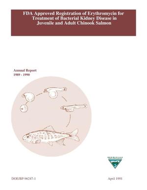 FDA Approved Registration of Erythromycin for Treatment of Bacterial Kidney Disease (BKD) in Juvenile and Adult Chinook Salmon : Annual Report, Reporting Period March 10, 1989 to March 9, 1990.