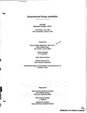 Geopressured energy availability. Final report