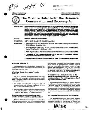 The mixture rule under the Resource Conservation and Recovery Act