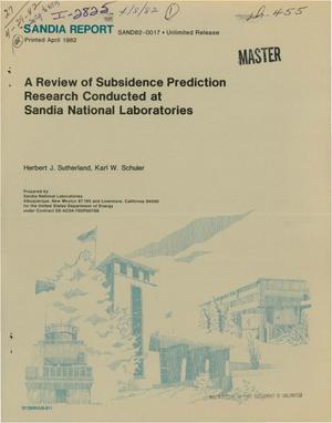 Review of subsidence prediction research conducted at Sandia National Laboratories