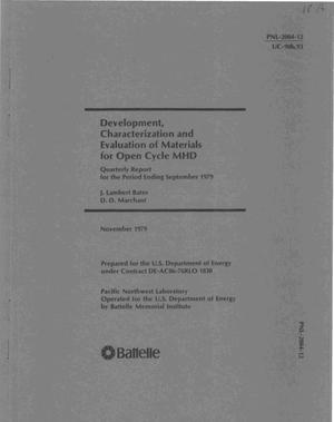 Development, characterization and evaluation of materials for open cycle MHD. Quarterly report for the period ending September 1979