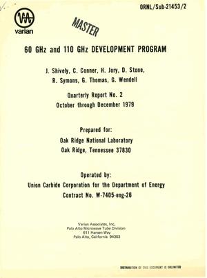 60 GHz and 110 GHz development program. Quarterly report No. 2, October-December 1979