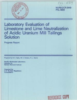 Laboratory evaluation of limestone and lime neutralization of acidic uranium mill tailings solution. Progress report