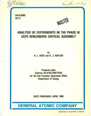 Analysis of experiments in the Phase III GCFR benchmark critical assembly