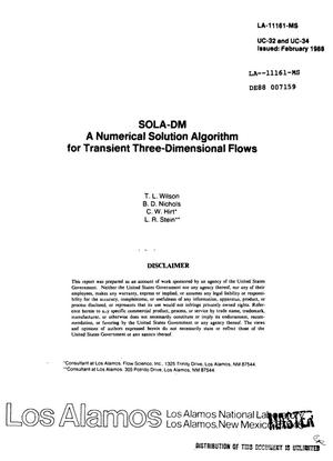 SOLA-DM: A numerical solution algorithm for transient three-dimensional flows