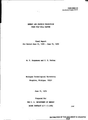 Energy and protein production from pulp mill wastes. Final report, 15 Jun 1976-14 Jun 1979