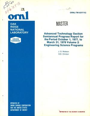 Advanced technology section semiannual progress report, October 1, 1977-March 31, 1978. Volume 2. Engineering Science Programs