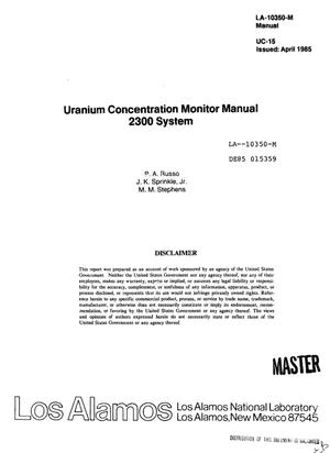 Uranium concentration monitor manual: 2300 system