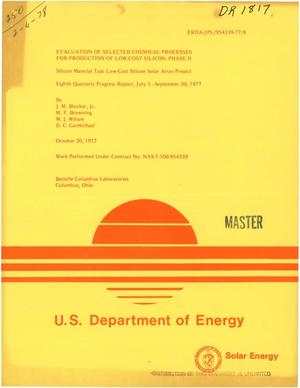 Evaluation of selected chemical processes for production of low-cost silicon (Phase II). Silicon Material Task Low-Cost Silicon Solar Array Project. Eighth quarterly progress report, July 1, 1977--September 30, 1977. [Zinc vapor reduction of silicon tetrachloride in fluidized bed of seed particles]