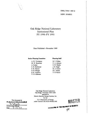 Oak Ridge National Laboratory institutional plan, FY 1990--FY 1995