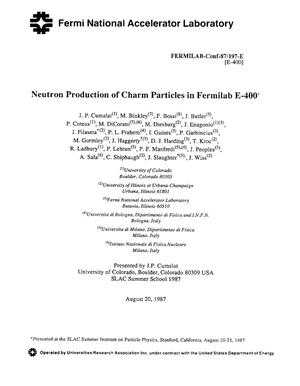 Neutron Production of Charm Particles in Fermilab E-400