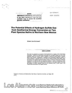 Potential effects of hydrogen sulfide gas from geothermal energy conversion on two plant species native to northern New Mexico