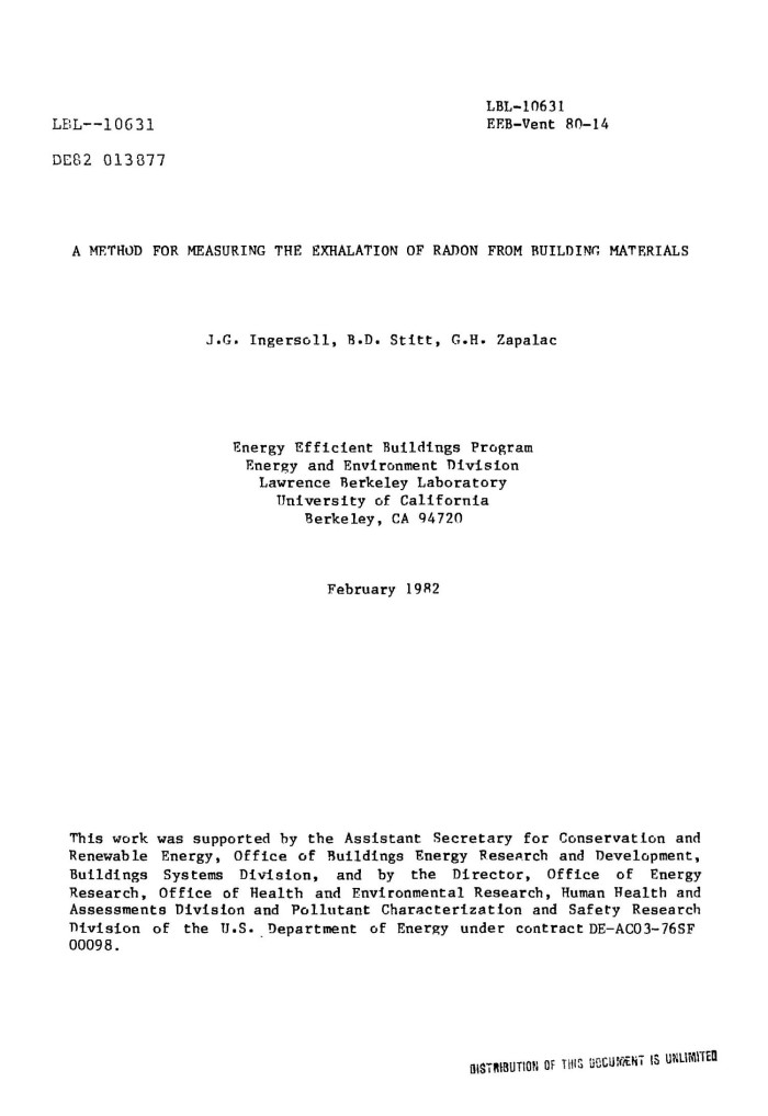 Method For Measuring The Exhalation Of Radon From Building Materials Unt Digital Library