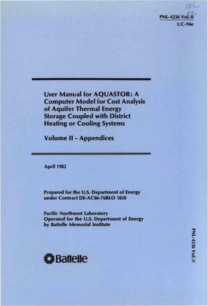 User manual for AQUASTOR: a computer model for cost analysis of aquifer thermal-energy storage oupled with district-heating or cooling systems. Volume II. Appendices