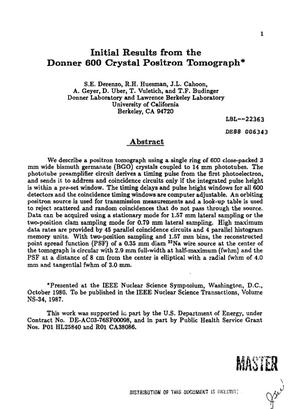 Initial results from the Donner 600 crystal positron tomograph