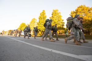 [Photograph of Soldiers walking on Preview Day]