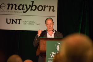 Primary view of object titled '[Sebastian Junger speaking to audience]'.