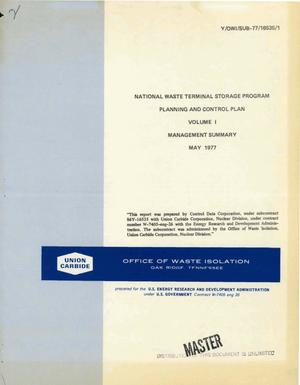 National Waste Terminal Storage Program planning and control plan. Volume I. Management summary