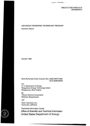 Advanced Thermionic Technology Program: summary report. Volume 4. Final report