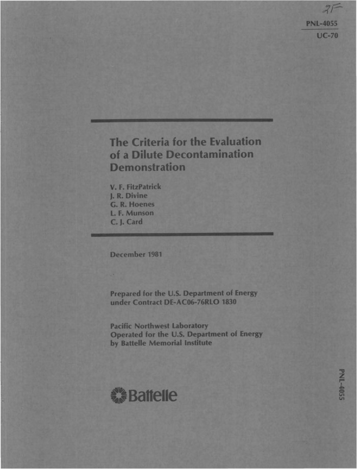 Criteria For The Evaluation Of A Dilute Decontamination Demonstration Unt Digital Library