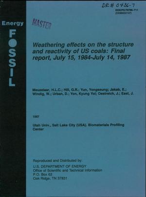 Weathering effects on the structure and reactivity of US coals: Final report, July 15, 1984-July 14, 1987. [Many data]